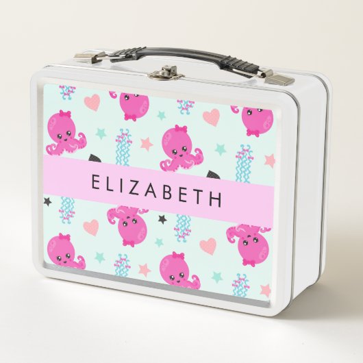 Lunch Box Animaux de mer, poulpe, méduse, Coeurs, Votre nom (Devant)