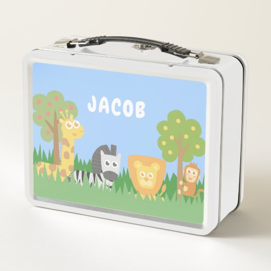 Lunch Box Animaux sauvages mignons Giraffe Zebra Lion Singe (Dos)
