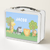 Lunch Box Animaux sauvages mignons Giraffe Zebra Lion Singe (Devant)