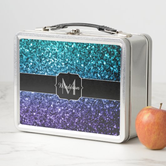 Lunch Box Aqua blue Ombre fausse parties scintillant scintil (En situation)