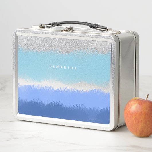 Lunch Box Aquarelle Abstraite moderne tons bleus (En situation)
