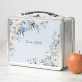 Lunch Box Aquarelle bleu Dusty Fleurs d'ivoire Feuille Rusti (En situation)