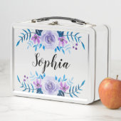 Lunch Box Aquarelle bleu pourpre Courbe florale Texte person (En situation)