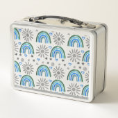 Lunch Box Aquarelle Boho Pastel Blue Nom du garçon Rainbow (Dos)