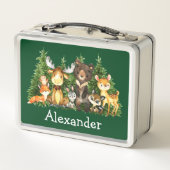 Lunch Box Aquarelle Bois Forêt Animaux Arbres Vert (Dos)