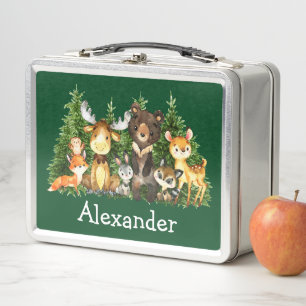 Lunch Box Aquarelle Bois Forêt Animaux Arbres Vert
