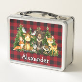 Lunch Box Aquarelle Bois Forêt Animaux Rouge Plaid (Dos)