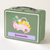 Lunch Box Aquarelle Cute Dinosaure rose avec Bow (Devant)