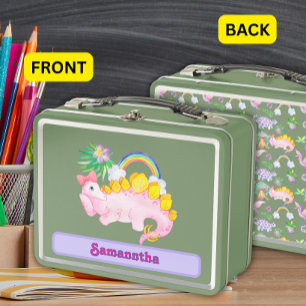 Lunch Box Aquarelle Cute Dinosaure rose avec Bow