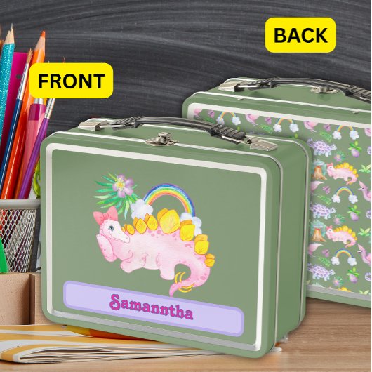 Lunch Box Aquarelle Cute Dinosaure rose avec Bow
