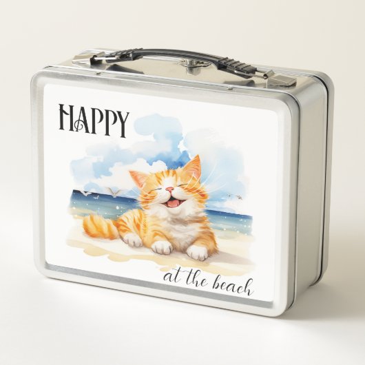 Lunch Box Aquarelle Cute Kitten à la plage (Dos)