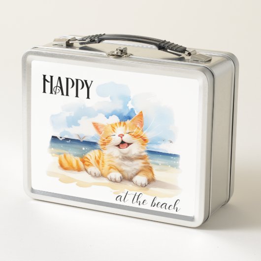 Lunch Box Aquarelle Cute Kitten à la plage (Devant)
