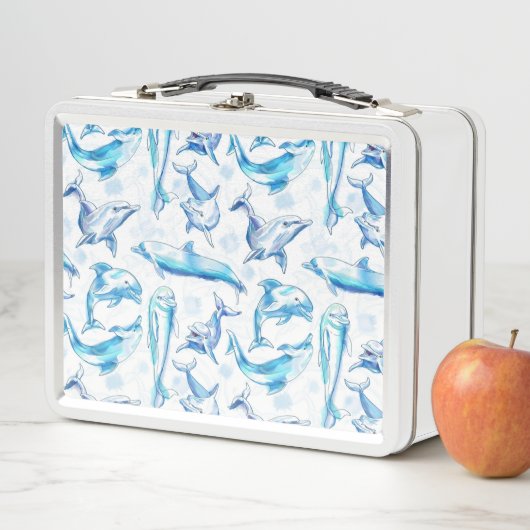 Lunch Box aquarelle dauphin poisson sans soudure motif, daup (En situation)