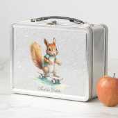 Lunch Box Aquarelle écureuil skateboard Boîte à lunch métall (En situation)