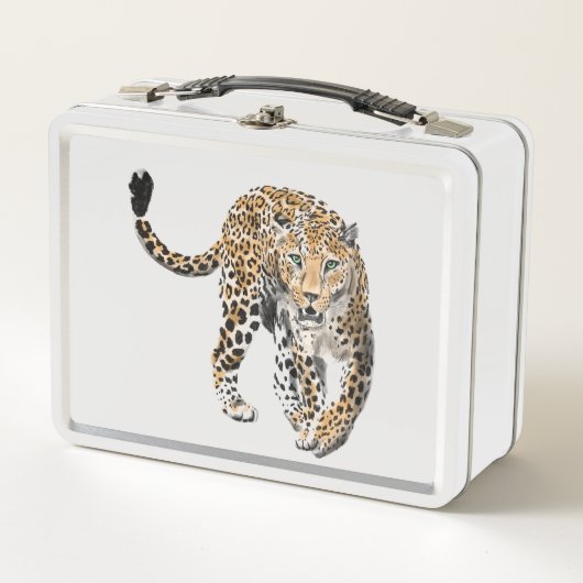 Lunch Box aquarelle léopard jungle chat animal peint vert (Devant)