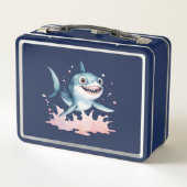 Lunch Box Aquarelle main tiré mignon jouant bébé requin (Dos)