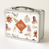 Lunch Box Aquarelle Octopus Océan Animaux Motif Monogramme (Dos)