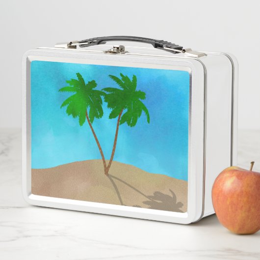 Lunch Box Aquarelle Palm Tree Beach Scene Collage (En situation)