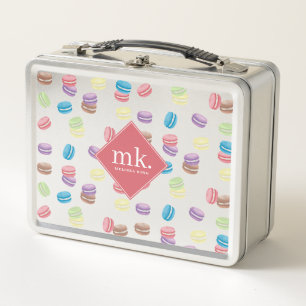 Lunch Box Aquarelle Pastel coloré Macarons Monogramme