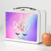 Lunch Box Aquarelle personnalisée Unicorne Floral (En situation)