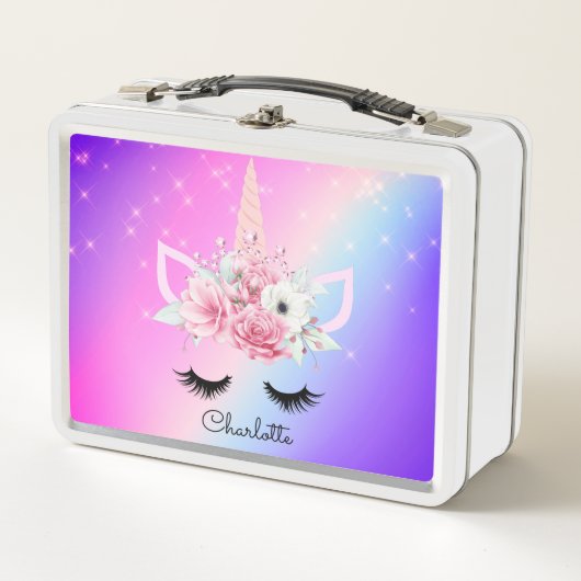 Lunch Box Aquarelle personnalisée Unicorne Floral (Devant)