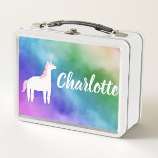 Lunch Box Aquarelle Rainbow Unicorn Nom personnalisé