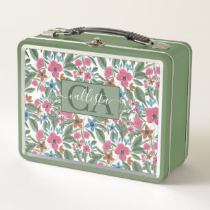 Lunch Box Aquarelle rose vintage bleu Motif floral