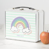 Lunch Box Arc-en-ciel mignon - Mint Green Stried Kids (En situation)