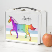 Lunch Box Arc-en-ciel rose licorne rayures Girls (En situation)
