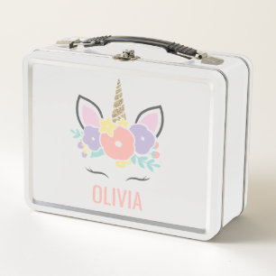 Lunch Box arc-en-ciel Unicorn à visage floral école boîte à 