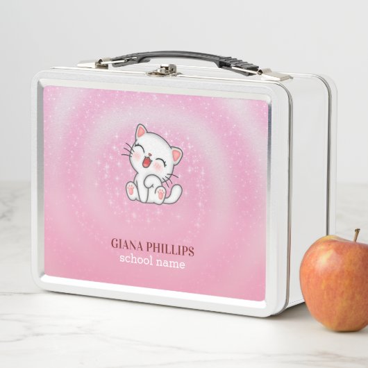 Lunch Box Arrière - plan blanc rose chat (En situation)