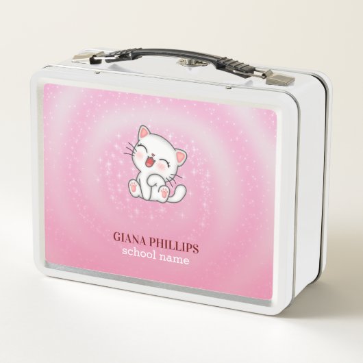 Lunch Box Arrière - plan blanc rose chat (Dos)