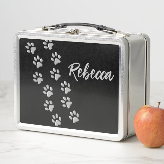 Lunch Box Arrière - plan noir Silver Dog Paws Motif d'impres (En situation)