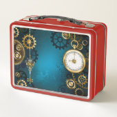 Lunch Box Arrière - plan turquoise à vapeur avec engrenages (Dos)