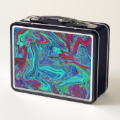 Lunch Box Art abstrait rétro funky en bleu et rouge (Dos)
