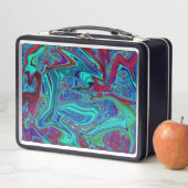 Lunch Box Art abstrait rétro funky en bleu et rouge (En situation)