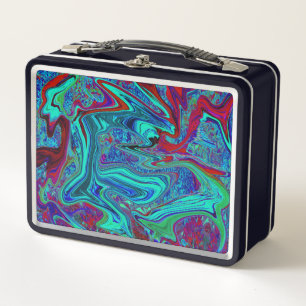 Lunch Box Art abstrait rétro funky en bleu et rouge