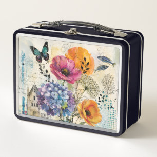 Lunch Box Art de collage mixte botanique vibrant