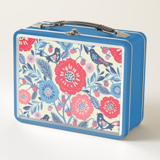 Lunch Box Art Folk Oiseaux Et Fraise Design (Devant)