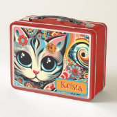 Lunch Box Art folklorique mexicain Abstrait Kitty Chat Perso (Dos)