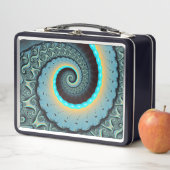 Lunch Box Art fractal spirale abstrait bleu turquoise orange (En situation)