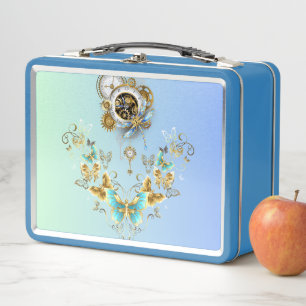 Lunch Box Art Steampunk turquoise, Graphisme mécanique Vinta
