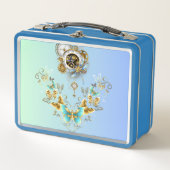 Lunch Box Art Steampunk turquoise, Graphisme mécanique Vinta (Devant)