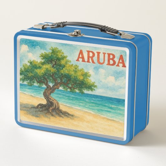 Lunch Box Aruba Divi Tree Eagle Beach watercolor (Devant)