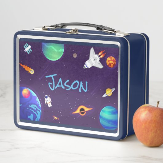Lunch Box Astronaut Planètes spatiales Ajouter le nom de l'é (En situation)