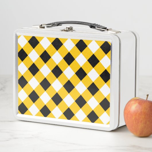 Lunch Box Automne Noir Jaune et blanc Plaid Motif (En situation)