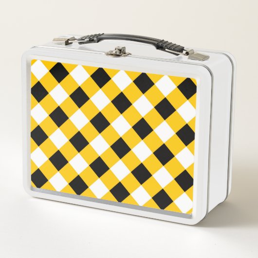 Lunch Box Automne Noir Jaune et blanc Plaid Motif (Devant)