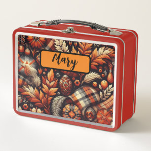 Lunch Box Automne Plaid Feuilles Orange Black Motif