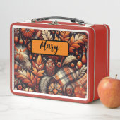 Lunch Box Automne Plaid Feuilles Orange Black Motif (En situation)