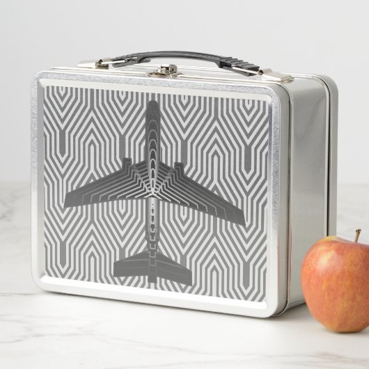 Lunch Box Avion d'art déco, graphite et gris argenté (En situation)